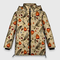 Куртка зимняя женская Перья и физалис beige, цвет: 3D-черный