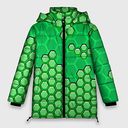 Куртка зимняя женская Зелёная энерго-броня из шестиугольников, цвет: 3D-светло-серый
