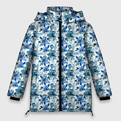 Куртка зимняя женская Полевые голубые цветы паттерн, цвет: 3D-светло-серый