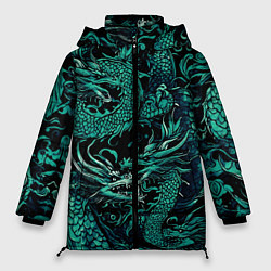 Куртка зимняя женская Дракон бирюзового цвета, цвет: 3D-черный