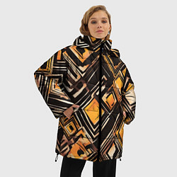 Куртка зимняя женская Жёлтые ромбы и линии, цвет: 3D-черный — фото 2