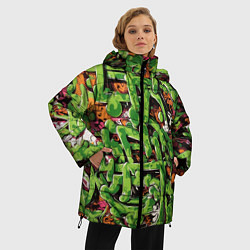 Куртка зимняя женская Оранжево-зелёное граффити, цвет: 3D-красный — фото 2