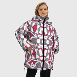 Куртка зимняя женская Геометрический узор красно серый, цвет: 3D-красный — фото 2