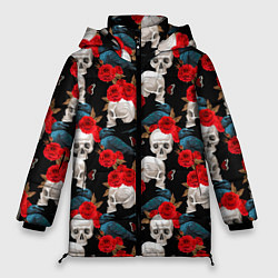 Куртка зимняя женская Skull in roses, цвет: 3D-черный