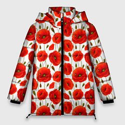 Куртка зимняя женская Полевые цветы маки, цвет: 3D-светло-серый