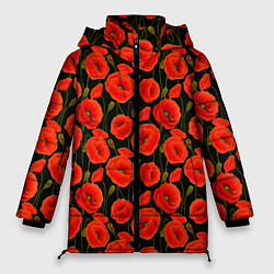 Женская зимняя куртка Полевые цветы маки