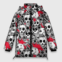 Куртка зимняя женская Черепа и звезды, цвет: 3D-красный