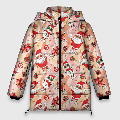 Женская зимняя куртка Праздничный новогодний узор / 3D-Черный – фото 1