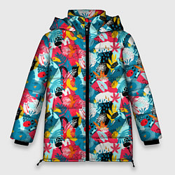 Куртка зимняя женская Тропический цветной узор, цвет: 3D-красный