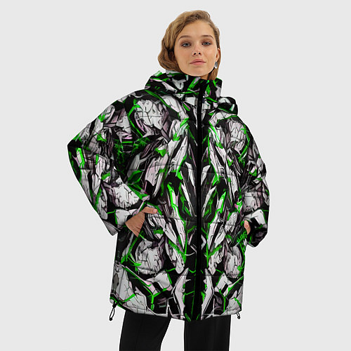 Женская зимняя куртка Зелёная кибернетическая броня / 3D-Светло-серый – фото 3