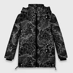Куртка зимняя женская Бойцовые рыбки на волнах, цвет: 3D-черный
