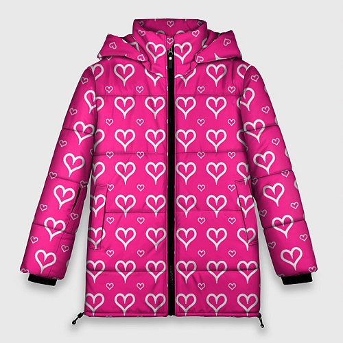 Женская зимняя куртка Сердечки паттерн насыщенный розовый / 3D-Светло-серый – фото 1