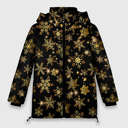 Женская зимняя куртка Россыпи золотых снежинок / 3D-Черный – фото 1