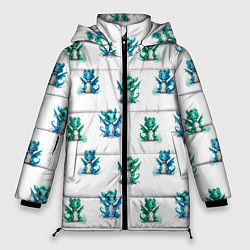 Куртка зимняя женская Дракончики зеленые и синие - паттерн акварельный, цвет: 3D-светло-серый