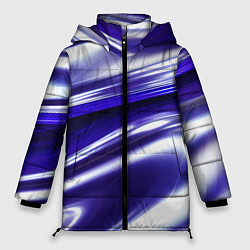 Куртка зимняя женская Белая синяя абстракция волнами, цвет: 3D-черный