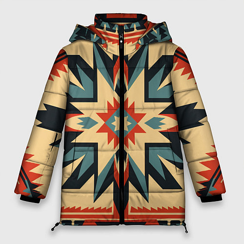 Женская зимняя куртка Орнамент в стиле американских индейцев / 3D-Светло-серый – фото 1