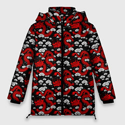 Куртка зимняя женская Красный дракон на черном фоне, цвет: 3D-светло-серый