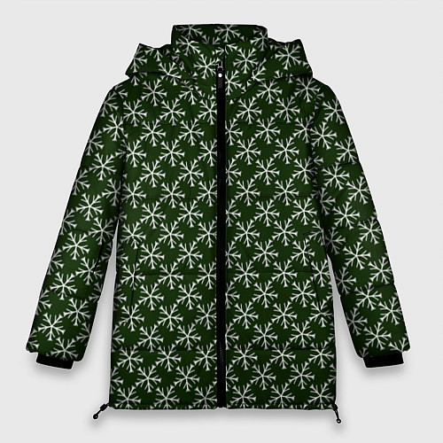Женская зимняя куртка Паттерн снежинки тёмно-зелёный / 3D-Черный – фото 1