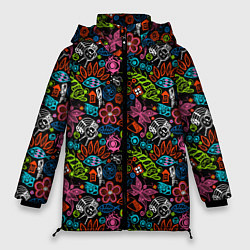 Куртка зимняя женская Этнический узор животных, цвет: 3D-черный