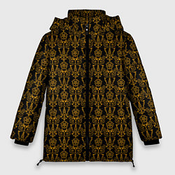 Куртка зимняя женская Чёрно-золотой узоры, цвет: 3D-черный