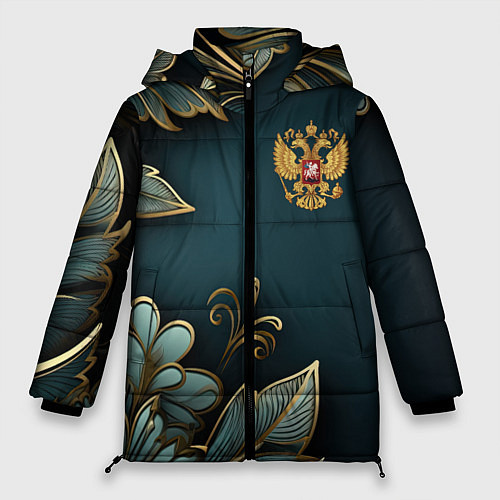 Женская зимняя куртка Золотые листья и герб России / 3D-Черный – фото 1