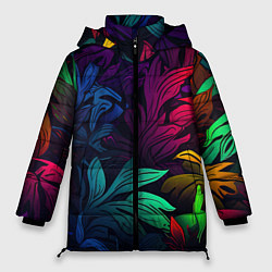 Куртка зимняя женская Яркие абстрактные листья, цвет: 3D-светло-серый