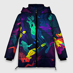 Куртка зимняя женская Яркая абстракция в стиле камуфляжа, цвет: 3D-черный