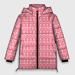Куртка зимняя женская Белые узоры на розовом, цвет: 3D-светло-серый