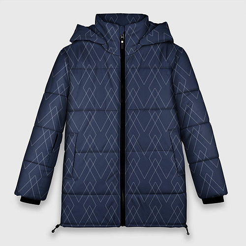 Женская зимняя куртка Серо-синий геометричные линии / 3D-Черный – фото 1