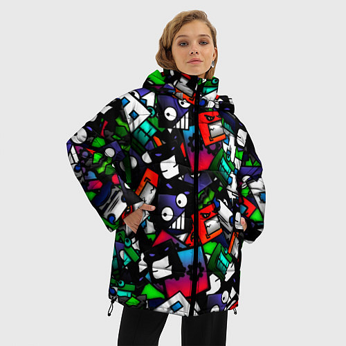 Женская зимняя куртка Geometry dash alllogo / 3D-Светло-серый – фото 3
