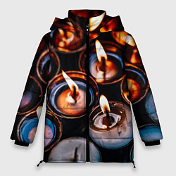 Куртка зимняя женская Новогодние горящие свечи, цвет: 3D-черный