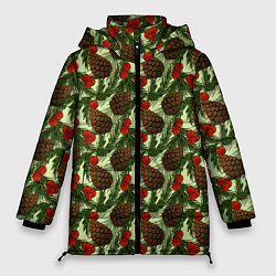 Куртка зимняя женская Еловые шишки с клюквой, цвет: 3D-светло-серый