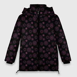 Куртка зимняя женская Тёмно-розовый паттерн цветы, цвет: 3D-черный