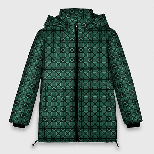 Женская зимняя куртка Тёмно-зелёный паттерн квадраты / 3D-Черный – фото 1
