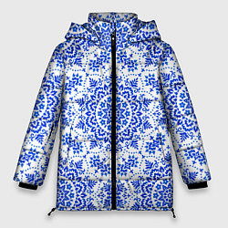 Куртка зимняя женская Славянский узор в стилистике гжель, цвет: 3D-черный
