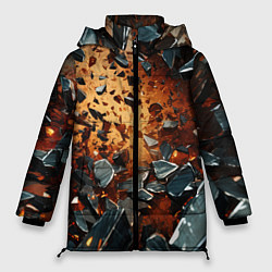 Куртка зимняя женская Летящие камни и взрыв, цвет: 3D-черный