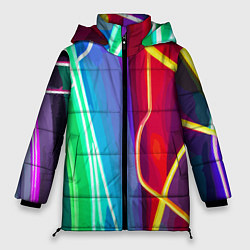 Куртка зимняя женская Абстрактные цветные полосы - композиция, цвет: 3D-черный