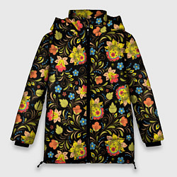 Куртка зимняя женская Хохломская роспись разноцветные цветы, цвет: 3D-светло-серый