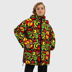 Куртка зимняя женская Хохломская роспись красные цветы и ягоды, цвет: 3D-светло-серый — фото 2