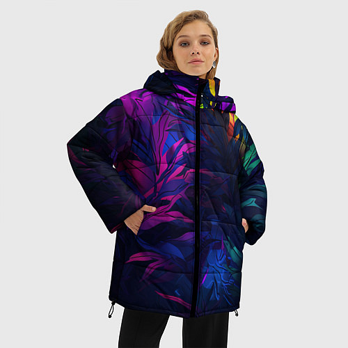 Женская зимняя куртка Абстрактный камуфляж в кислотных абстрактных пятна / 3D-Светло-серый – фото 3