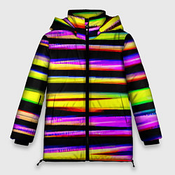 Куртка зимняя женская Цветные неоновые полосы, цвет: 3D-светло-серый