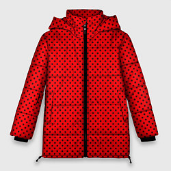Куртка зимняя женская Красный в чёрный маленький горошек, цвет: 3D-красный