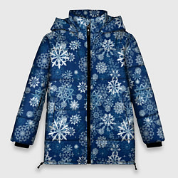 Куртка зимняя женская Snowflakes on a blue background, цвет: 3D-черный