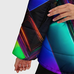 Куртка зимняя женская Цветные стеклянные блоки - неоновый геометричный у, цвет: 3D-черный — фото 2