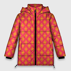 Куртка зимняя женская Красно-жёлтый узоры, цвет: 3D-красный
