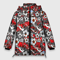 Куртка зимняя женская Футбол паттерны, цвет: 3D-черный