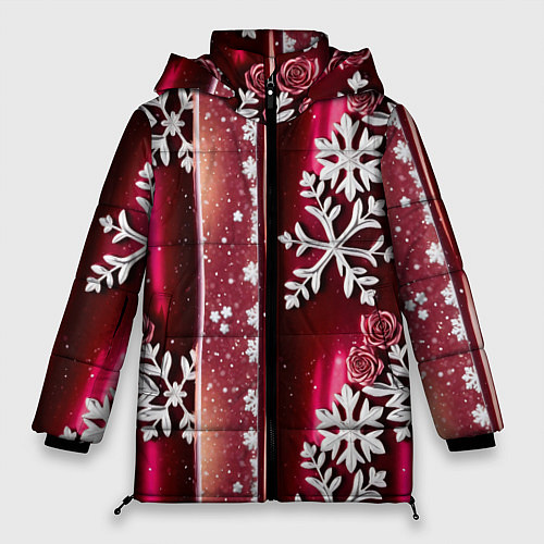 Женская зимняя куртка Розы и снежинки / 3D-Черный – фото 1