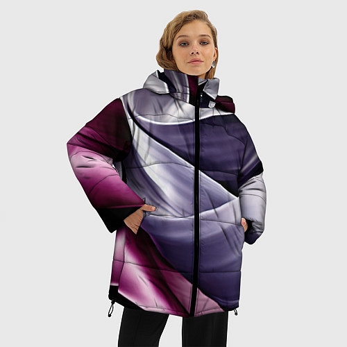 Женская зимняя куртка Абстрактные волнистые полосы / 3D-Светло-серый – фото 3