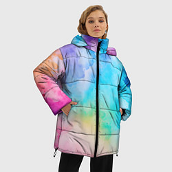 Куртка зимняя женская Цветные разводы акварели, цвет: 3D-черный — фото 2