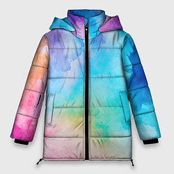 Куртка зимняя женская Цветные разводы акварели, цвет: 3D-светло-серый
